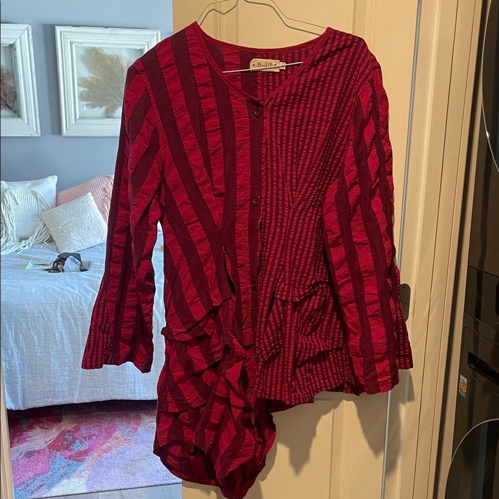 Red Striped Button-Up Top